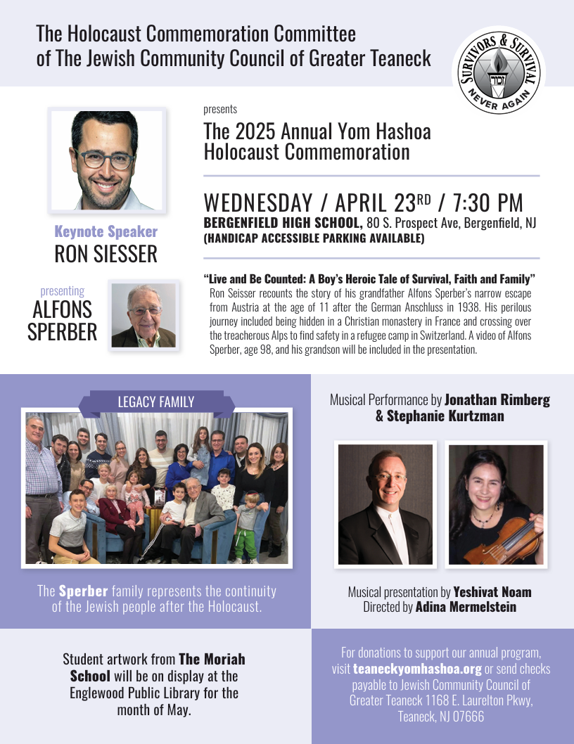 2025 Annual Holocaust Commemoration Program Wednesday, April 23, 2025 at 7:30 p.m. BERGENFIELD HIGH SCHOOL 80 South Prospect Avenue Bergenfield, NJ